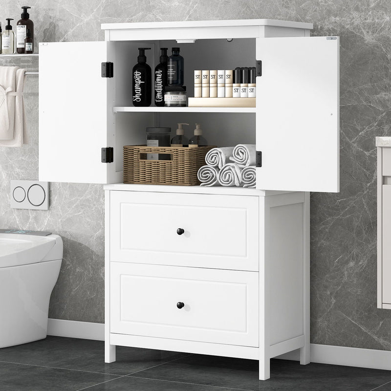 Bathroom Storage Cabinet With 2 Doors And Drawers, Adjustable Shelf