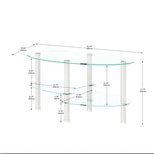 Load image into Gallery viewer, Transparent Oval Glass Coffee Table, Modern Table In Living Room Oak Wood Leg Tea Table 3-Layer Glass Table
