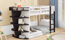 Load image into Gallery viewer, Twin over Twin Boat-Like Shape Bunk Bed with Storage Shelves, Cream+Espresso
