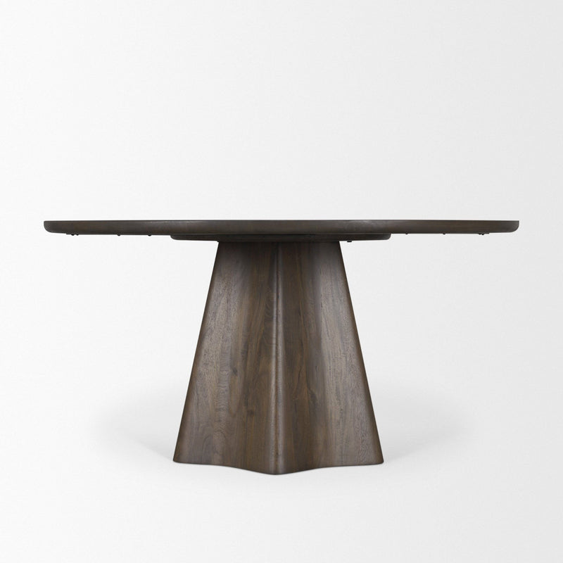 Solid Wood Pedestal Base Round Top Dining Table (727901) - Brown