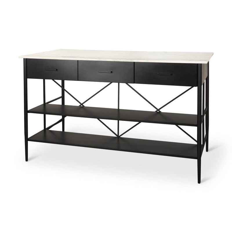 Marble Kitchen Island With Storage - White / Black
