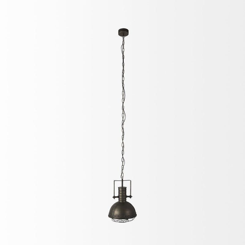 Industrial Caged Metal Hanging Light - Black