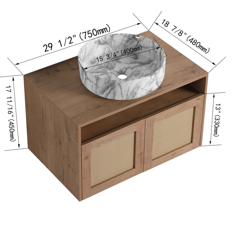 Bathroom Vanity With Art Sink, 2 Soft Close Doors, Float Mounting Design