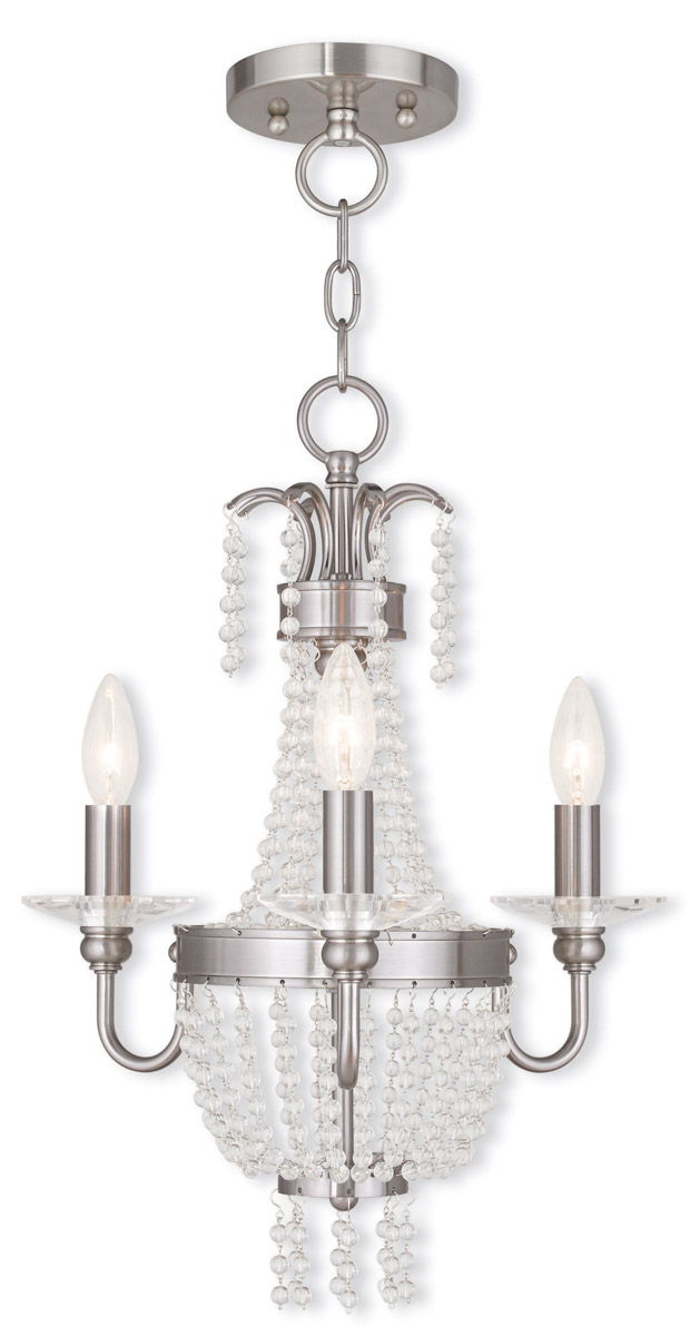 19" Three Light Metal Dimmable Chandelier With Shades - Nickel / Clear