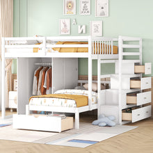 Load image into Gallery viewer, Full Over Twin Bunk Bed with Wardrobe, Drawers, White
