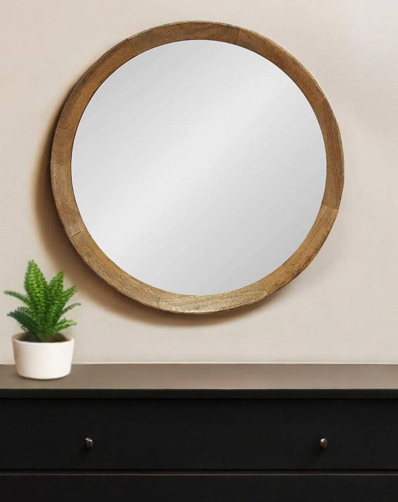 20" Round Framed Accent Mirror - Natural