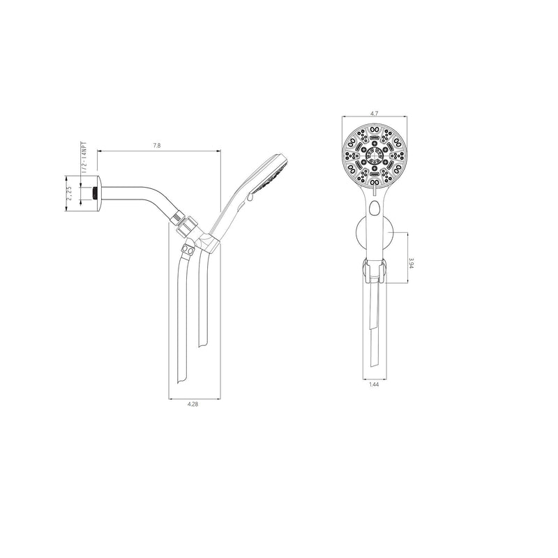 Multi Function Adjustable Hand Shower 8 Function Hand Shower, Plastic Construction - Brushed Nickel