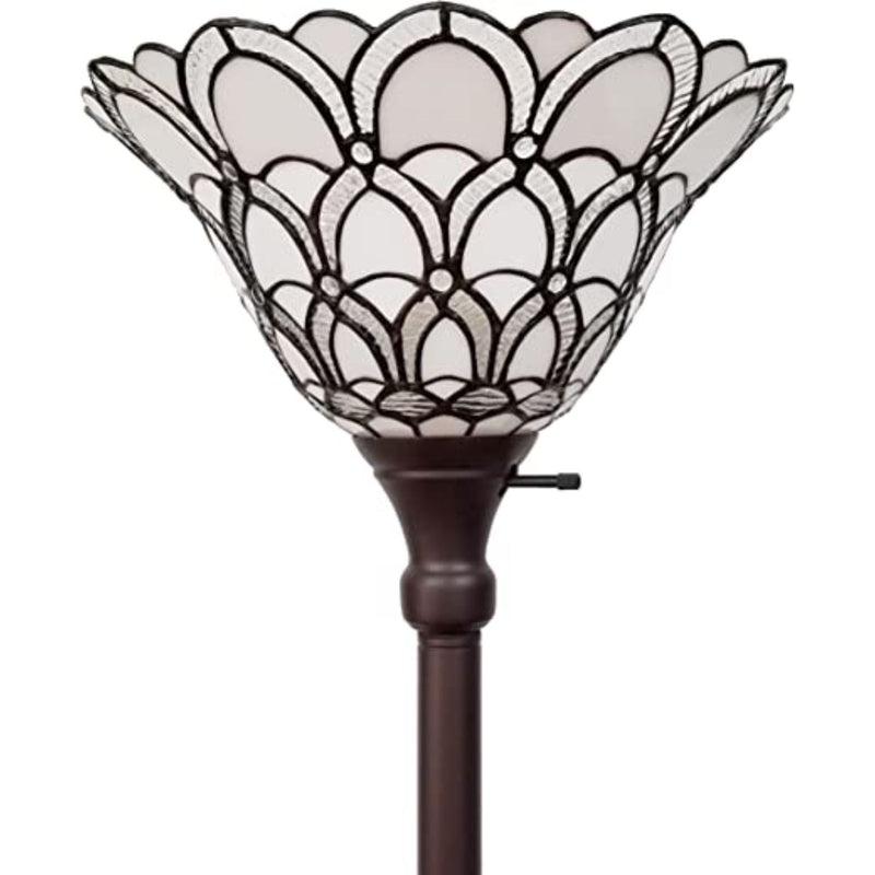 62" Traditional Shaped Floor Lamp With White Stained Glass Bowl Shade - Brown