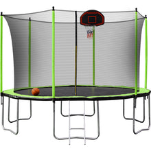 Load image into Gallery viewer, 14Ft Trampoline With Basketball Hoop Inflator And Ladder (Inner Safety Enclosure) - Green
