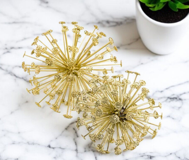 Decorative Spiky Sphere Tabletop Sculptures (Set of 2) (354789) - Gold