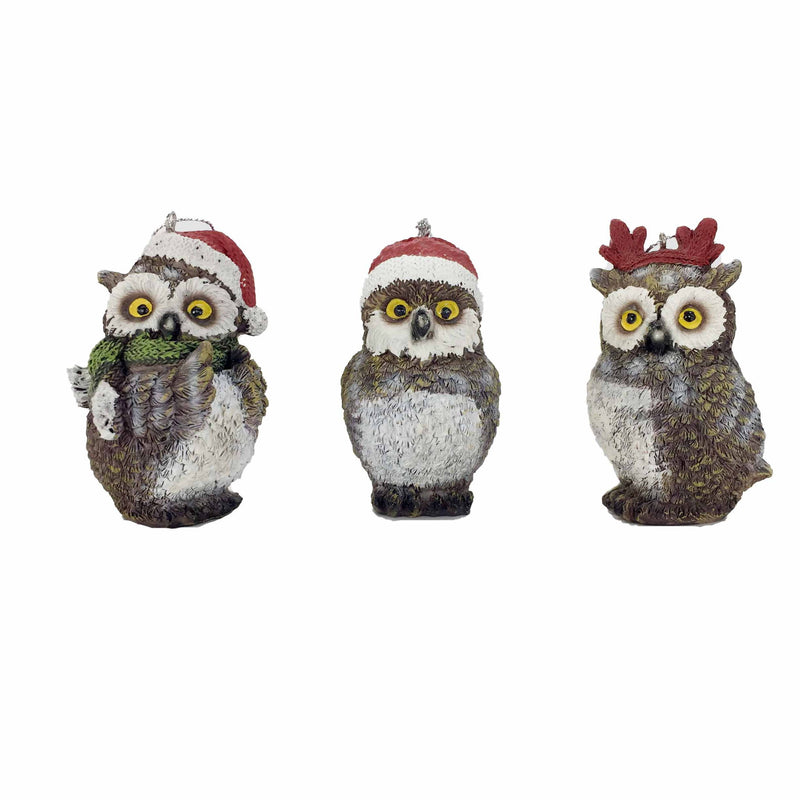Owl Figurine (Set of 3) (552241) - Brown / White / Red