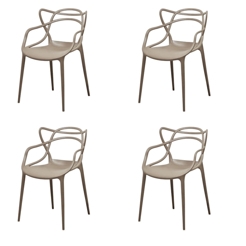 Heavy Duty Plastic Open Back Dining Arm Chairs (Set of 4) - Gray