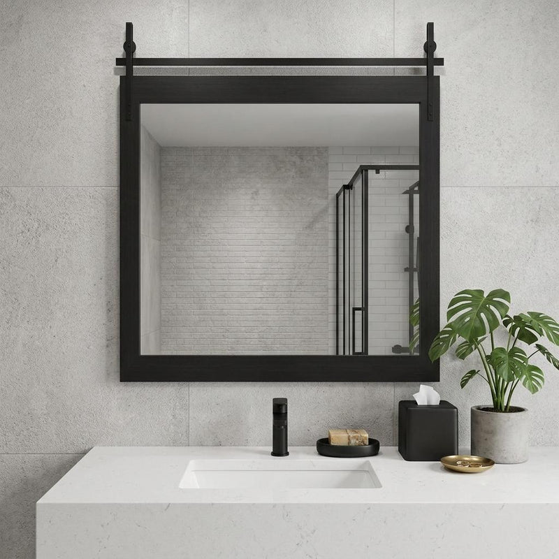 Wood Barn Door Framed Bathroom Vanity Mirror (762913) - Black