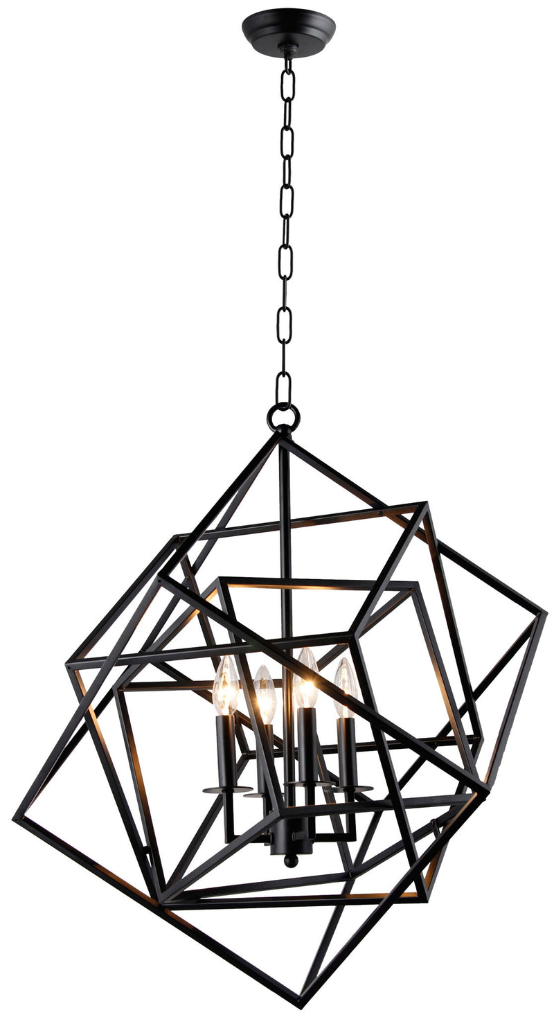Unique Statement Four Light Metal Chandelier With Shades - Black