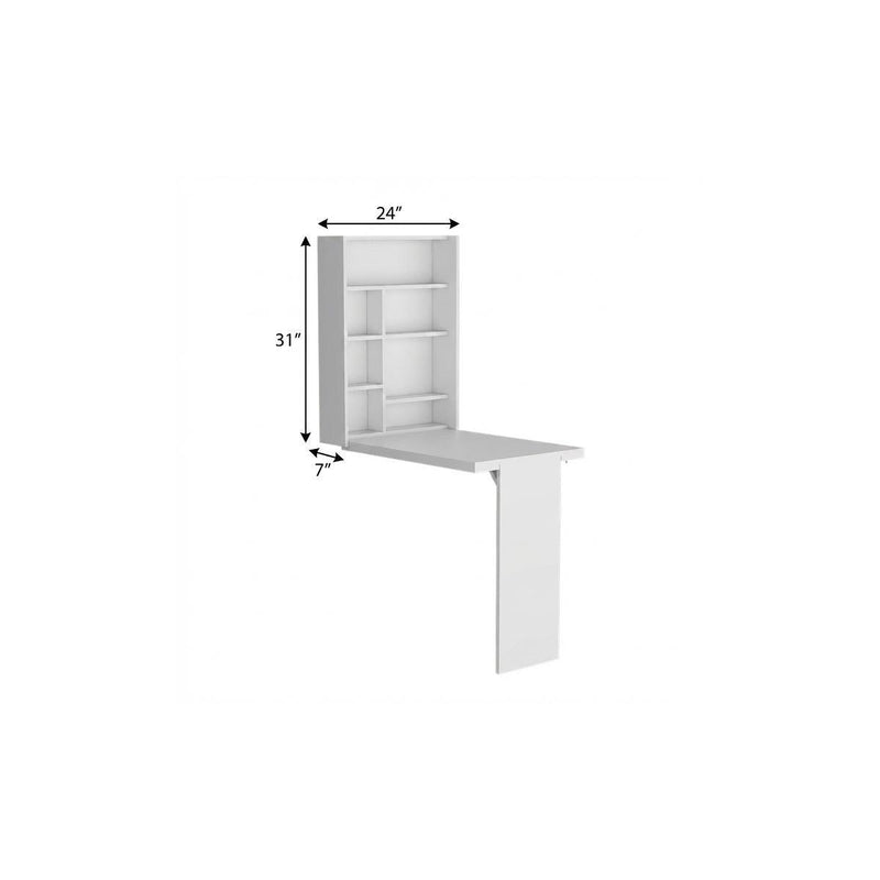 Wood Folding Wall Mounted Pedestal Computer Desk - White