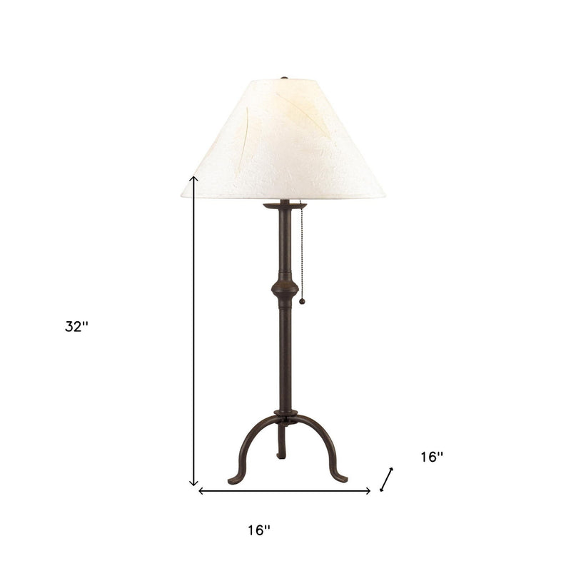 Metal Table Lamp With Off-White Empire Shade - Black