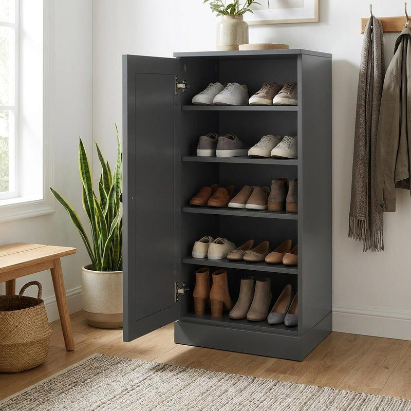 Ten Pair Solid Woodshoe Storage Cabinet (752063) - Gray