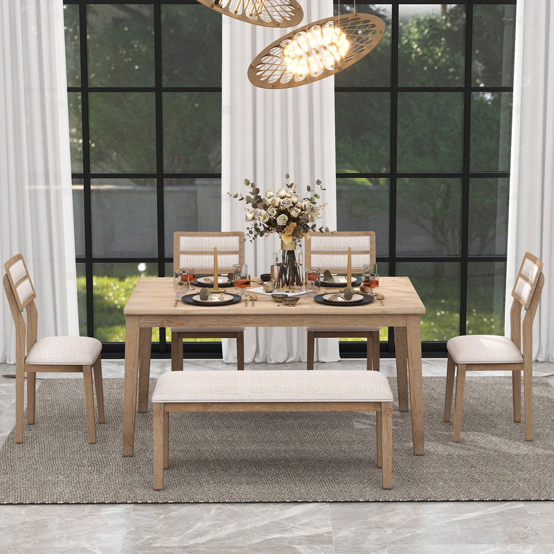 6 Piece Dining Set, Upholstered Chairs And Bench