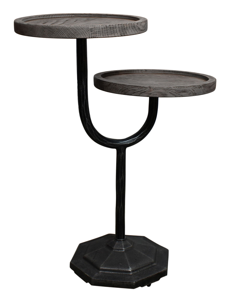 19" Solid Wood And Iron Round Double Tray Top End Table - Natural And Black