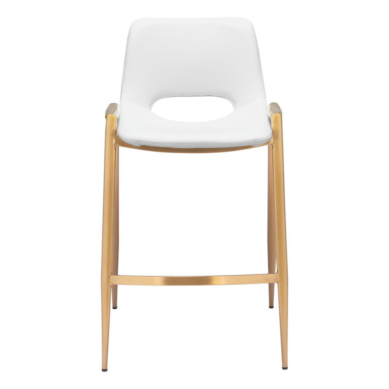 26" Faux Leather And Steel Low Back Counter Height Bar Chairs (Set of 2) - White / Gold