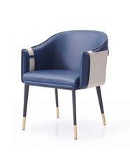 Load image into Gallery viewer, Upholstered Faux Leather Dining Arm Chair - Blue / Beige

