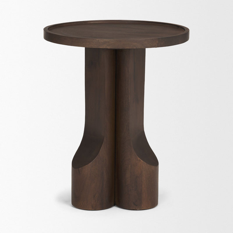 Round Pedestal End Table - Dark Brown