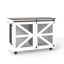 Load image into Gallery viewer, Mobile Dog Crate With Flip Top Feeding Door, Dual Access &amp; 5 Caster System (2 Locking) - Brown White
