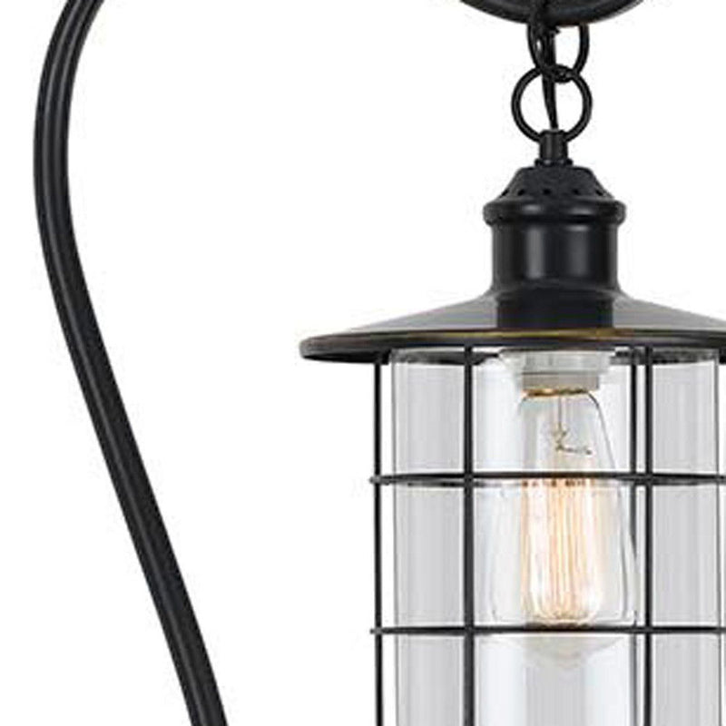 Lantern Style Floor Lamp With Glass And Metal Shade - Antiqued Bronze