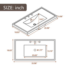 Load image into Gallery viewer, 36" Single Bathroom Vanity Top With Undermount Basin, 3 Faucet Holes, Flat Edge - White
