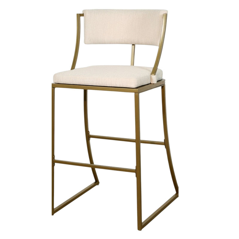 Steel Low Back Bar Height Bar Chair - Beige And Antiqued Brass