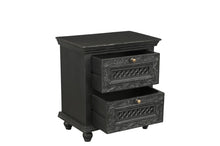 Load image into Gallery viewer, Solid Wood Square Distressed Carved Floral Two Drawer Nightstand - Black
