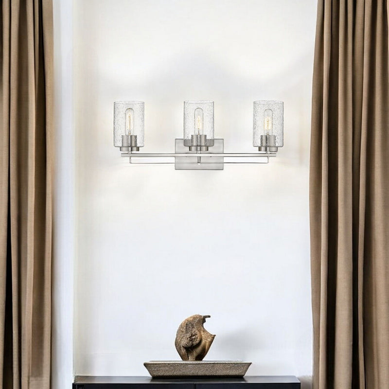 Metal And Textured Glass Three Light Wall Sconce - Silver