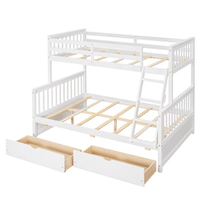 Twin-Over-Full Bunk Bed with Ladders and Two Storage Drawers (White){old sku:LT000165AAK}