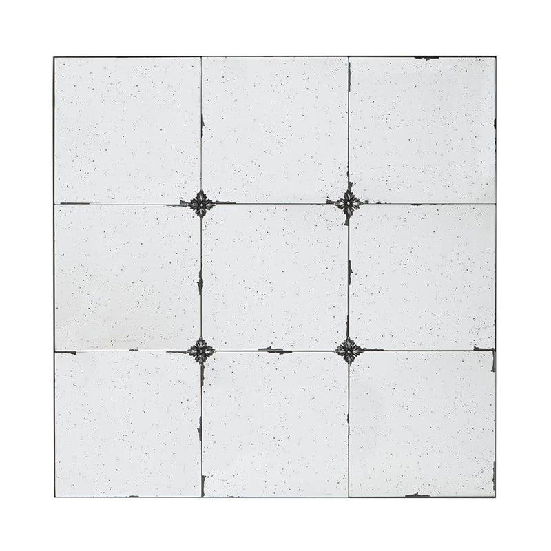 36" Square Iron Framed Antiqued Glass Accent Mirror - Black