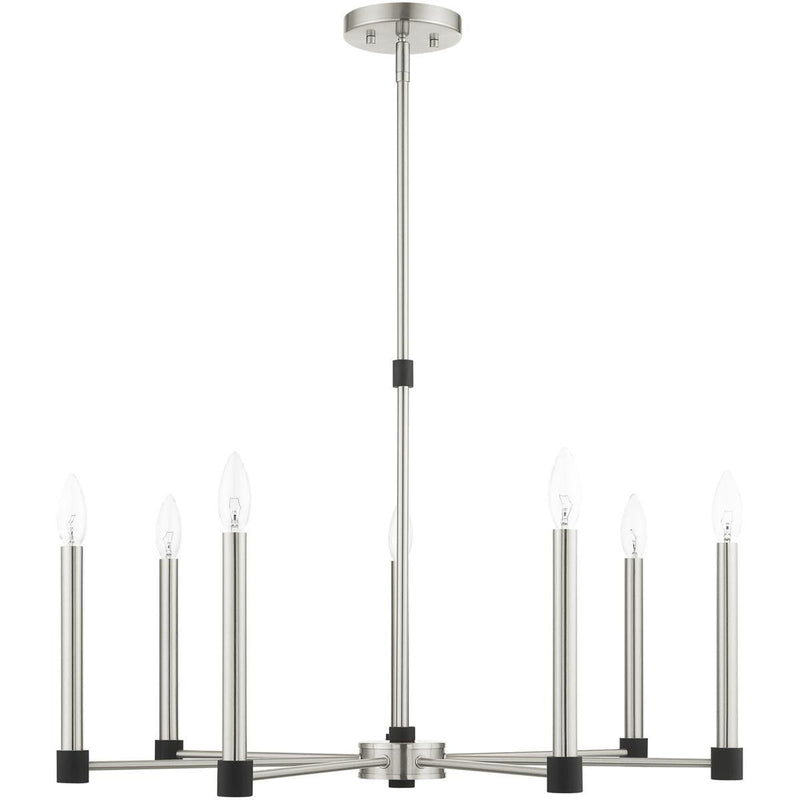 Seven Light Dimmable Chandelier With Shades - Nickel