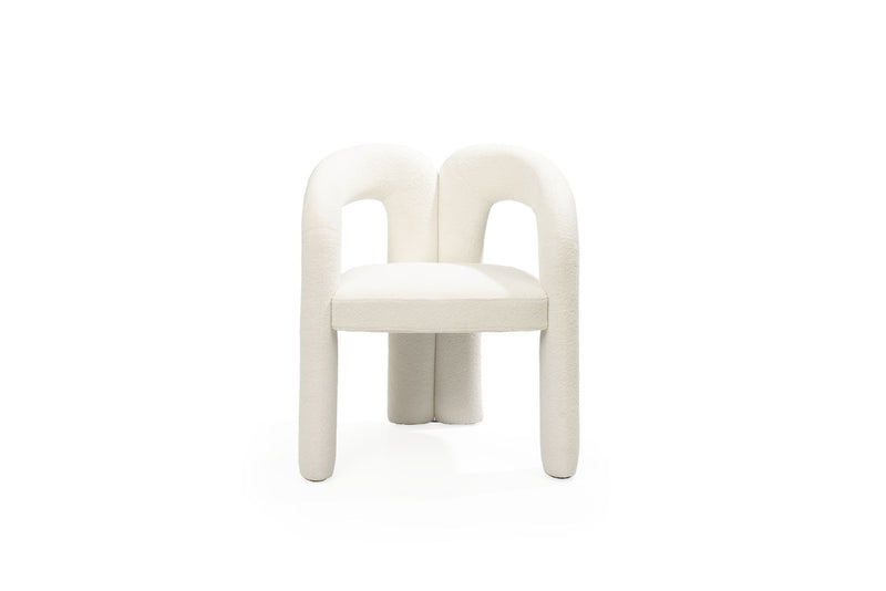 Boucle Partially Open Back Dining Arm Chair - White