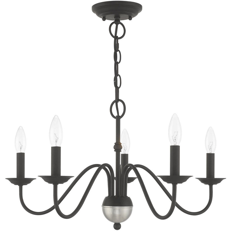 13" Five Light Dimmable Chandelier With Shades - Black