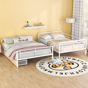 Full XL Over Queen Metal Bunk Bed with 2 Drawers, White