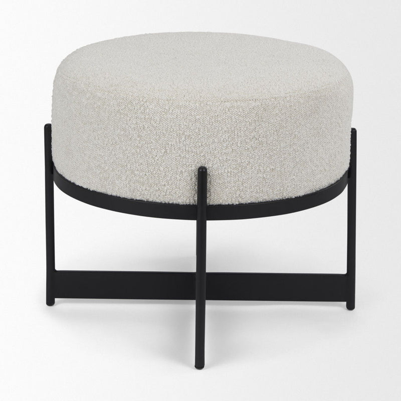 Fabric Round Pouf Ottoman (730855) - Cream / Black