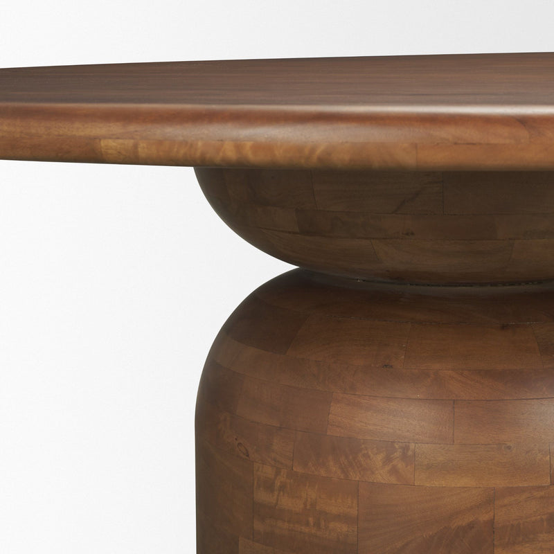 Solid Wood Pedestal Base Round Top Dining Table (727903) - Brown