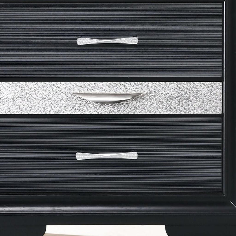 Rectangular Three Drawers Nightstand With Solid Wood Top - Black