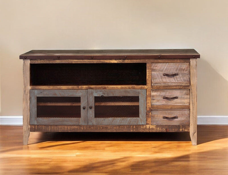 Cabinet Enclosed Storage, Distressed TV Stand - Brown