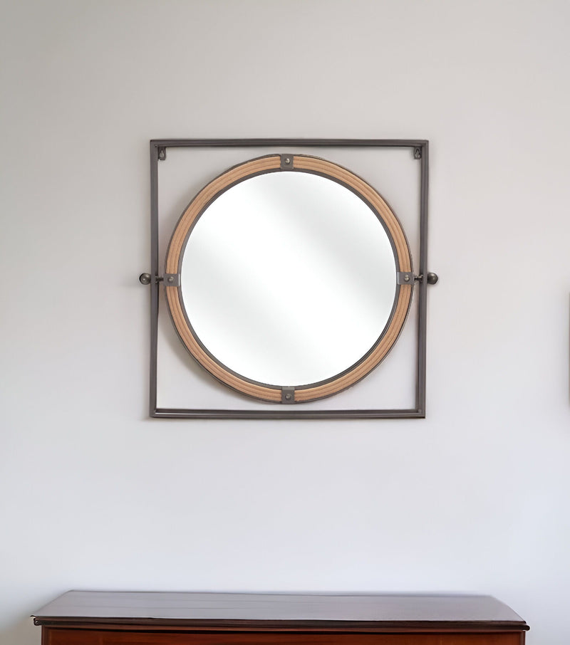 22" Square Steel Framed Accent Mirror - Gray