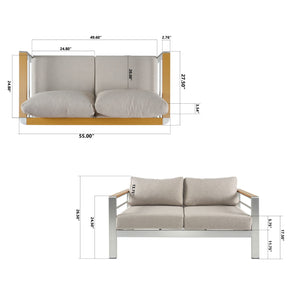 Cora - Outdoor Patio Aluminum 4 Pieces Chat Set - Beige / Natural / Silver