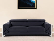 Load image into Gallery viewer, Italian Leather Sofa &amp; Silver Legs - Black
