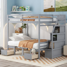 Load image into Gallery viewer, Full over Full Size Bunk with staircase,the Down Bed can be Convertible to Seats and Table Set,Gray
