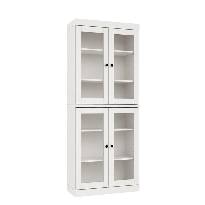 Solid Wood Adjustable Six Tier Library Bookcase With Four Doors (745688) - White
