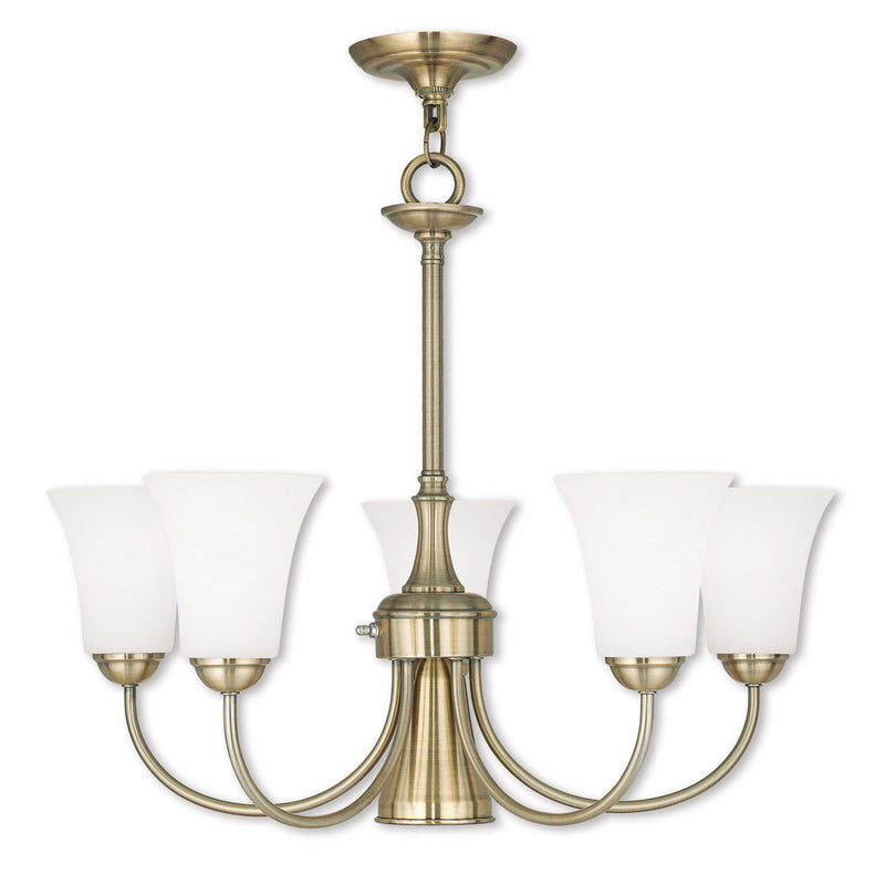 21" Six Light Dimmable Chandelier With Shades - Antiqued Brass