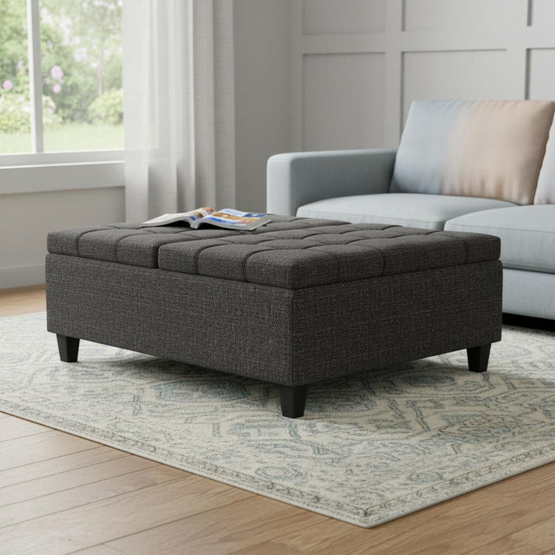 40" Ebony Fabric Cocktail Ottoman With Storage - Black