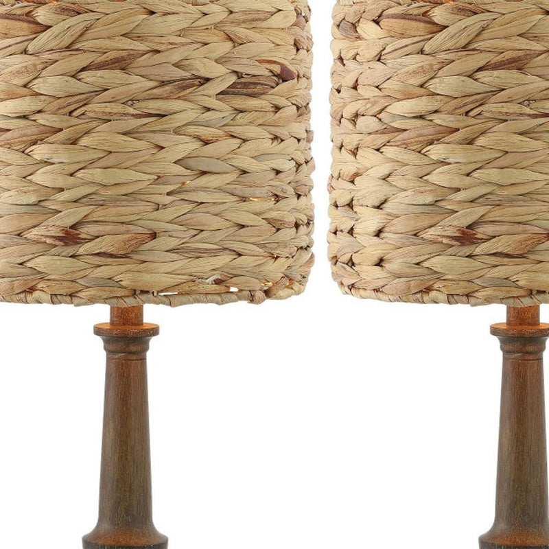 Bedside Lamps With Drum Shades (Set of 2) - Dark Brown / Natural